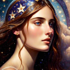 Digital artwork: Woman with celestial features and cosmic background