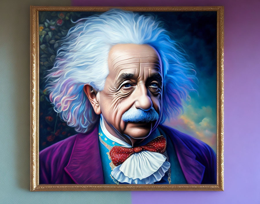 Colorful Bow Tie Man Portrait in Suit and Wild White Hair