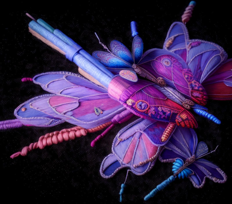 Colorful Butterfly Design Made of Intricate Pencils on Dark Background