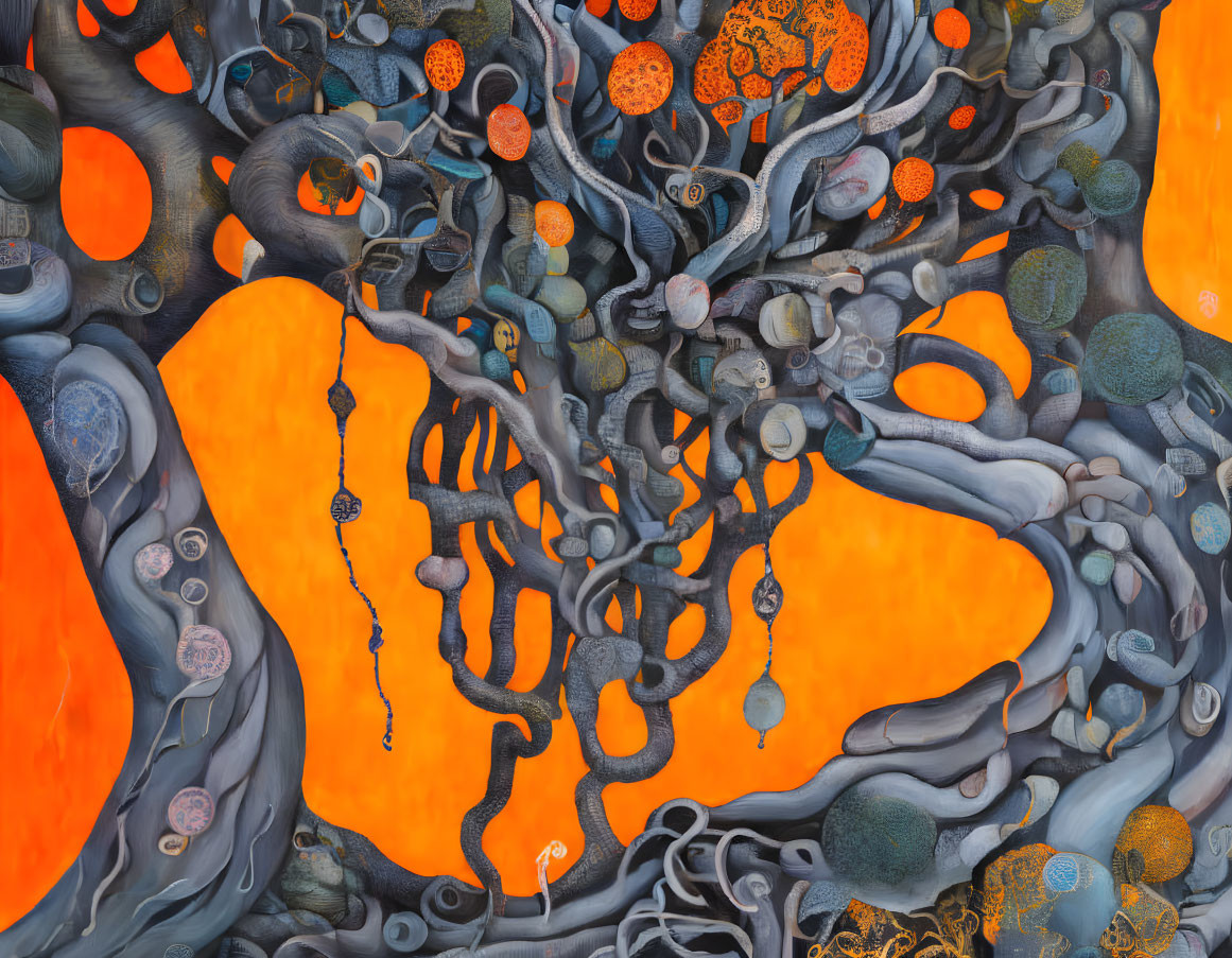 Surreal artwork: Gray branches on orange background