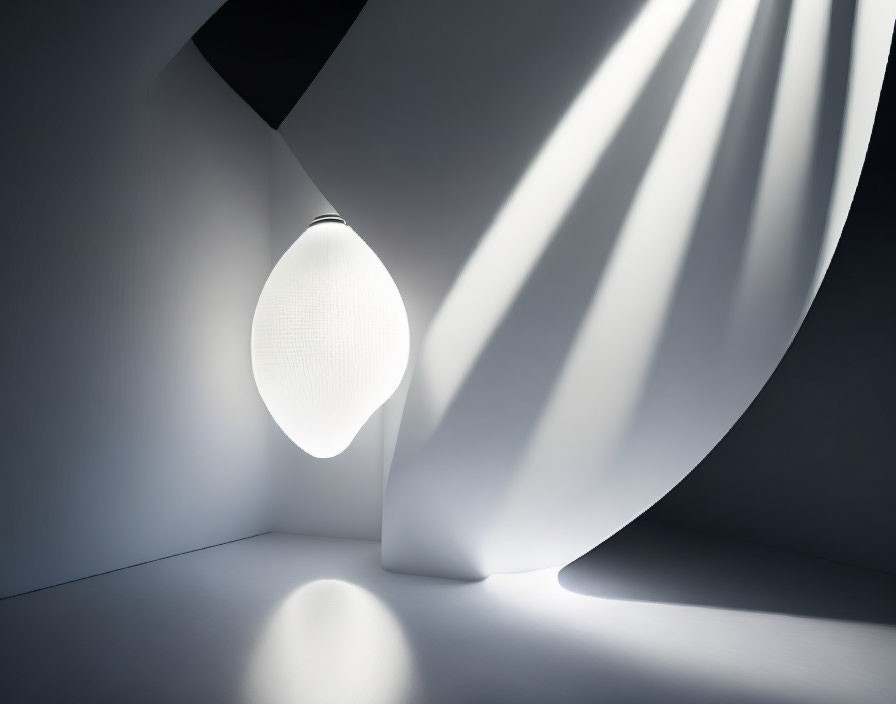 Minimalist White Space with Spherical Light and Shadows