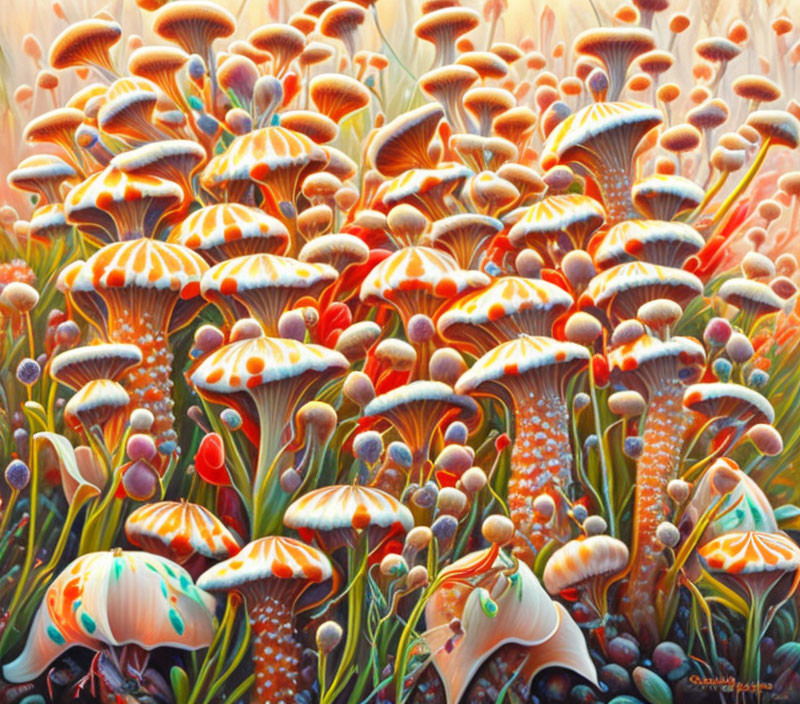 Colorful Painting: Whimsical Mushrooms in Fantasy Forest