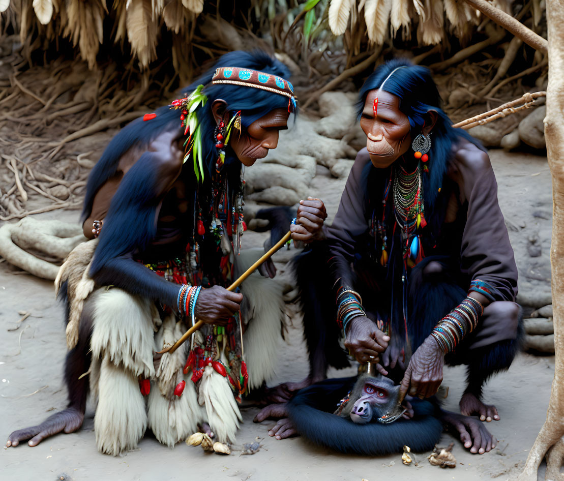 Traditional Indigenous Attire and Face Paint Ceremony Scene