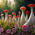 Colorful Mushroom Forest Painting with Whimsical Style