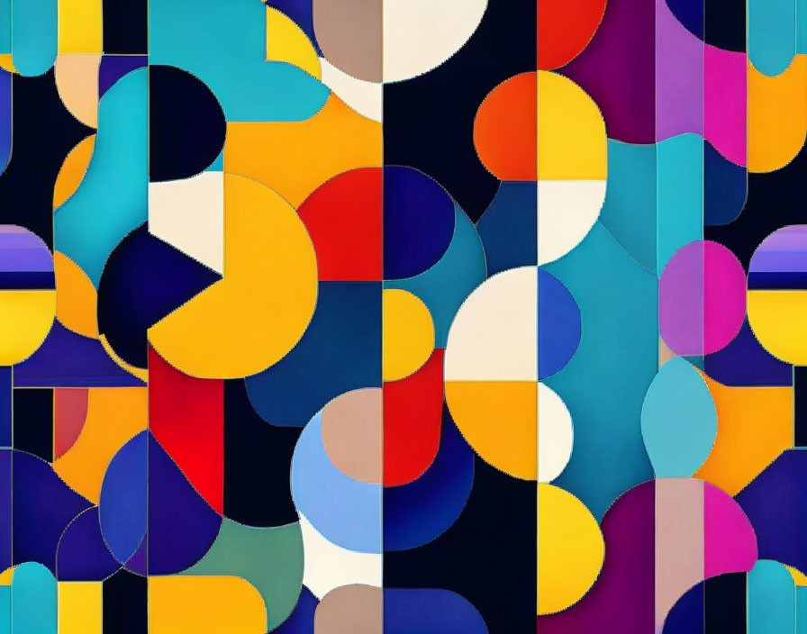 Colorful Abstract Geometric Pattern with Overlapping Circles and Squares