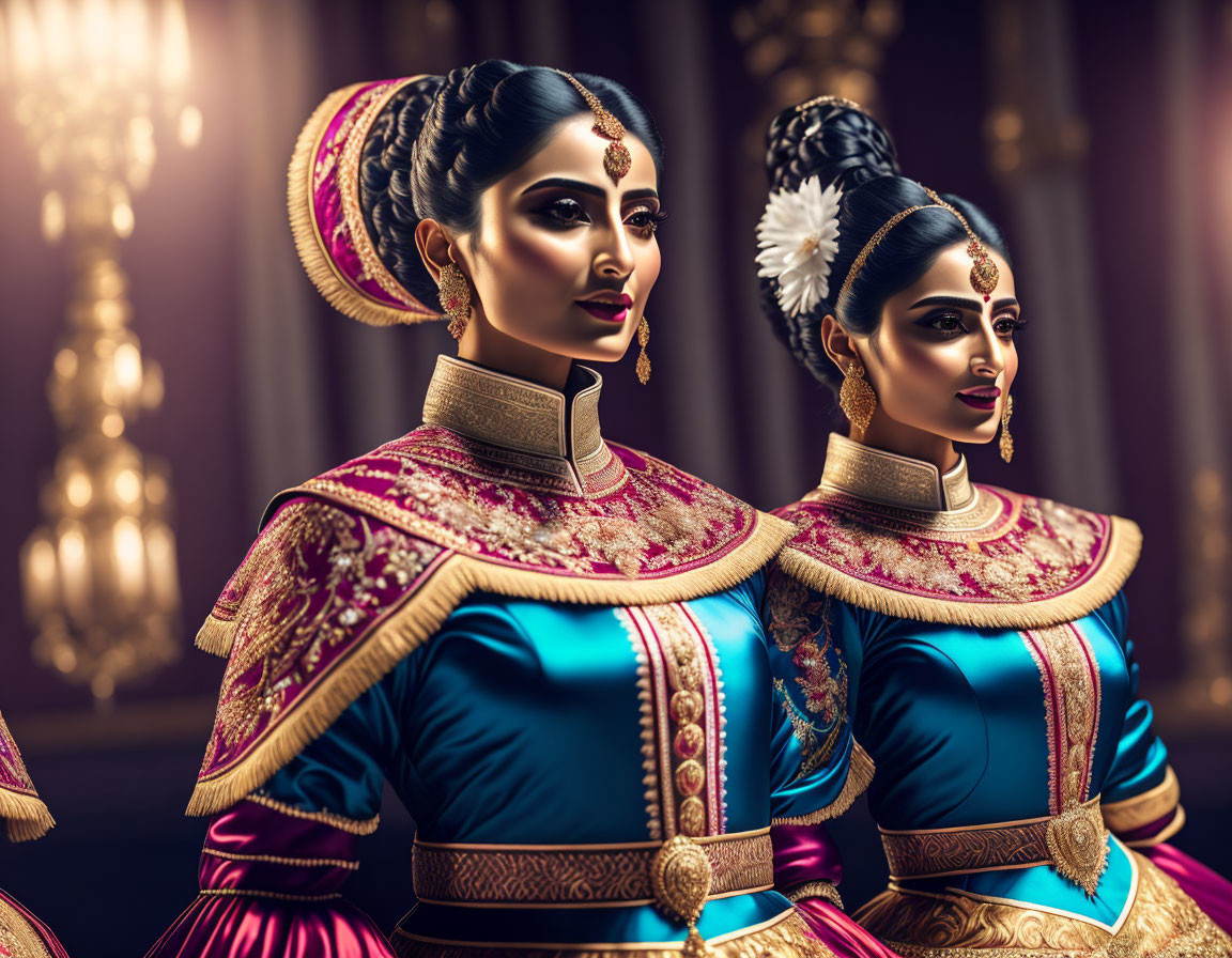 Traditional Indian Attire with Elaborate Jewelry and Makeup