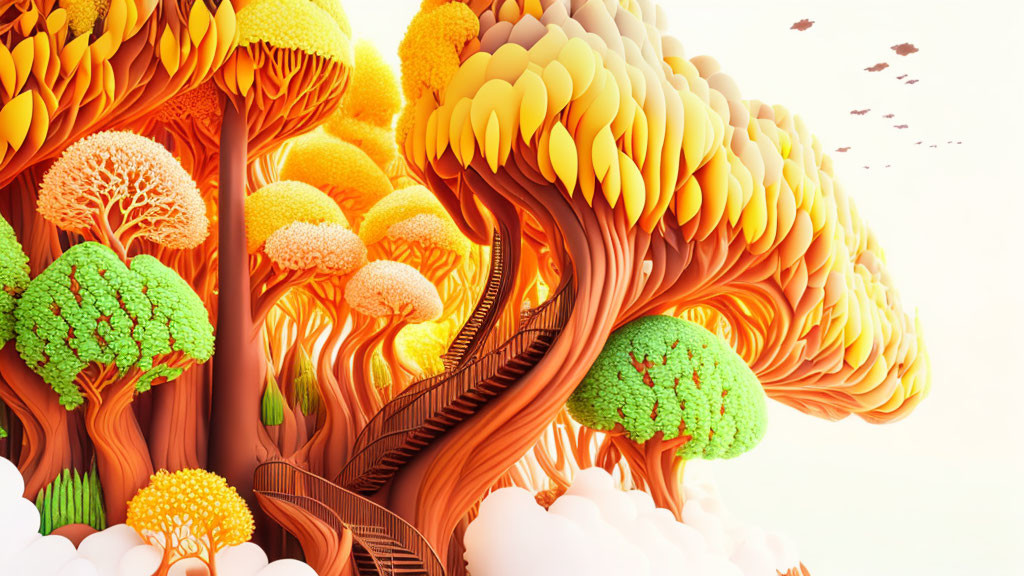 Colorful Digital Art: Whimsical Forest with Stylized Trees