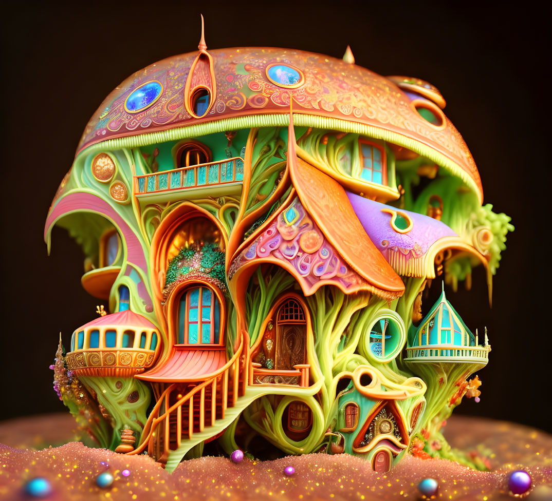 Colorful Whimsical House with Fantasy Architectural Elements