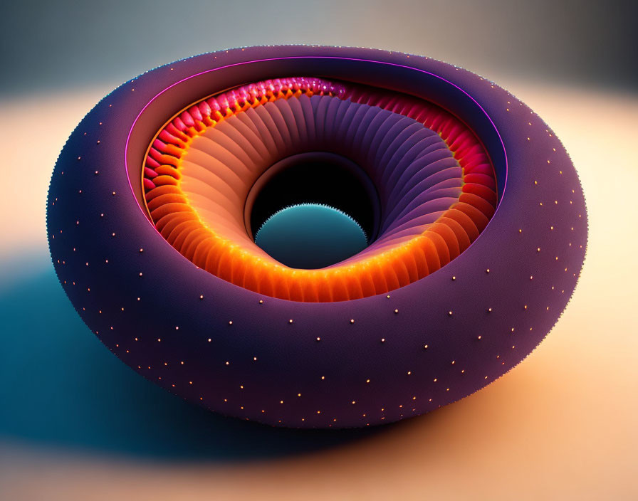 Colorful Abstract 3D Torus Render with Intricate Scale Design