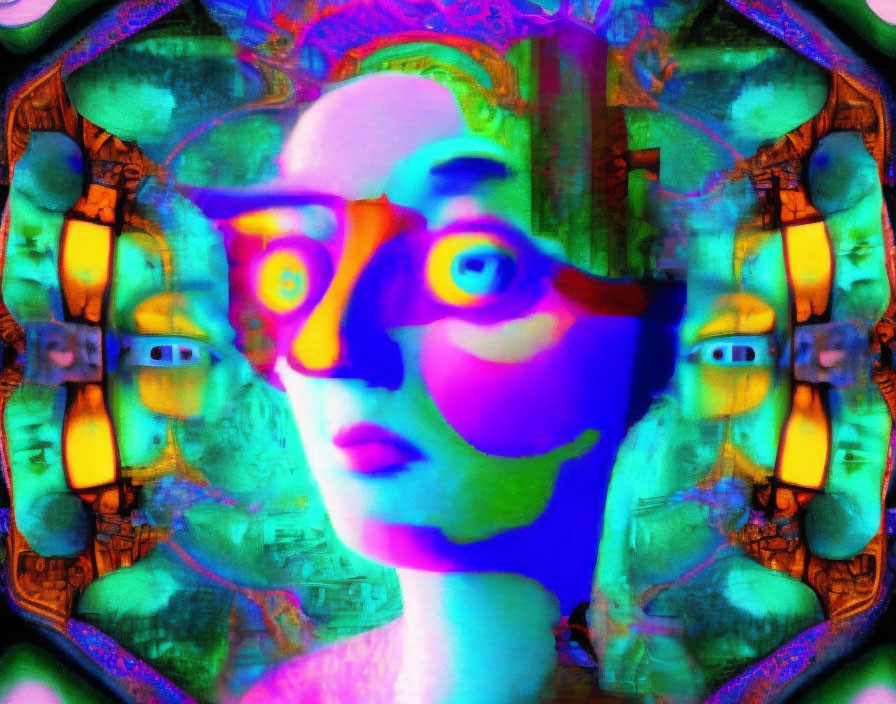 Symmetrical Face Digital Art with Abstract, Vibrant Colors