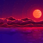 Fantastical landscape with ribbon-like path in mountainous terrain under purple sky