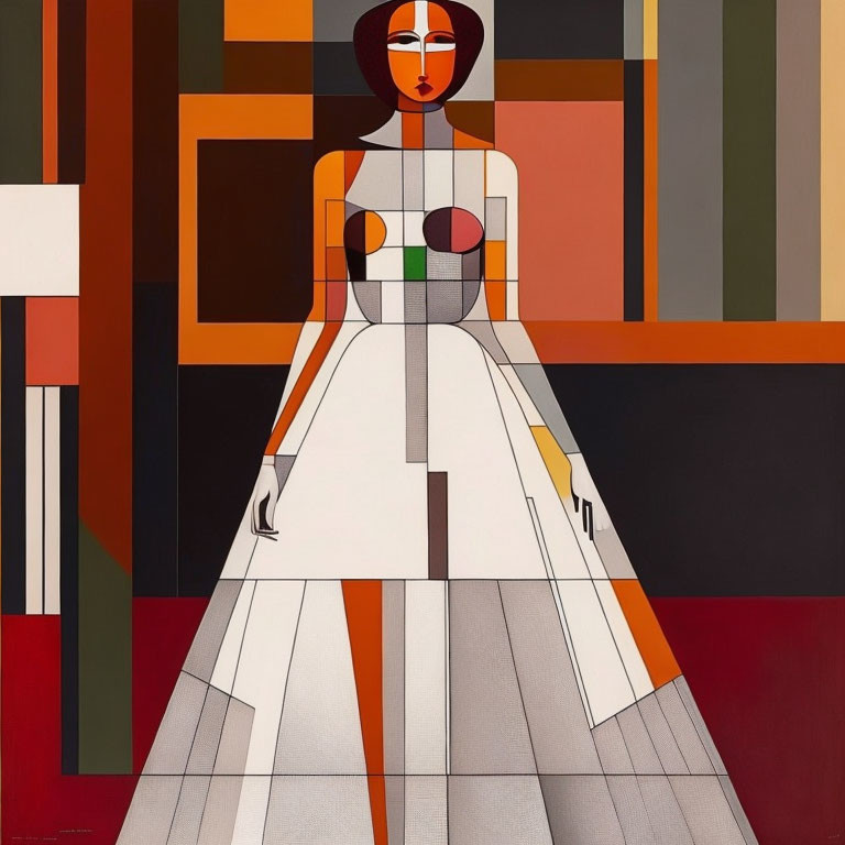 Geometric Cubist-inspired Woman Art with Bold Colors