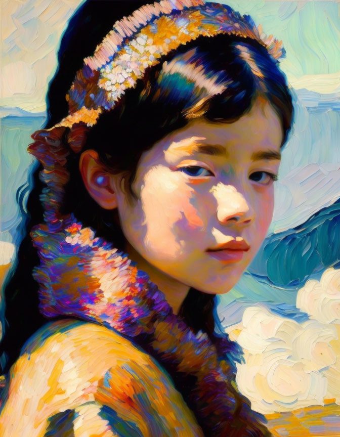 Colorful Stylized Portrait of Young Girl with Headband