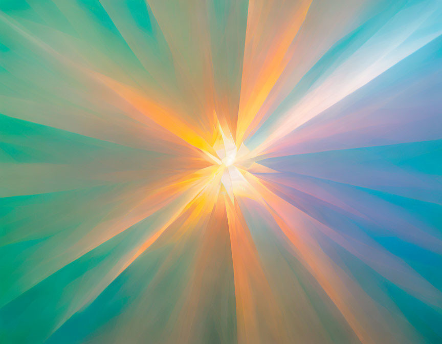 Vibrant abstract art: central bright light with colorful streaks