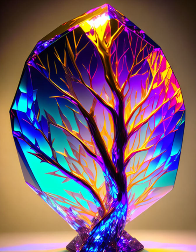 Vibrant Glass Tree Sculpture with Illuminated Branches