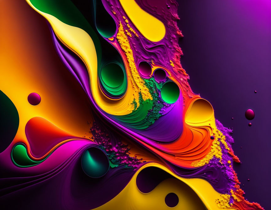 Colorful Abstract Art with Fluid Shapes in Purple, Orange, Yellow, and Green