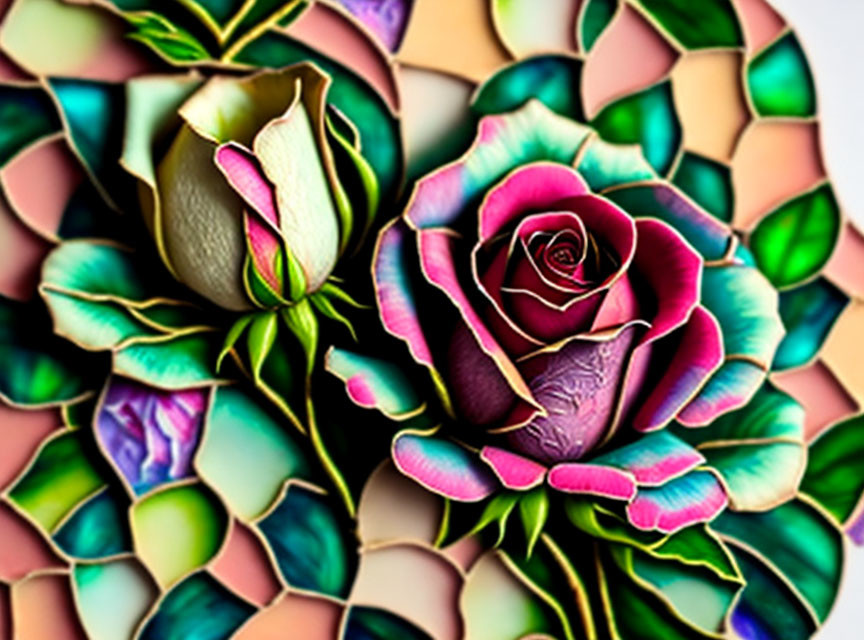 Colorful Rose Artwork with Stained Glass Effect