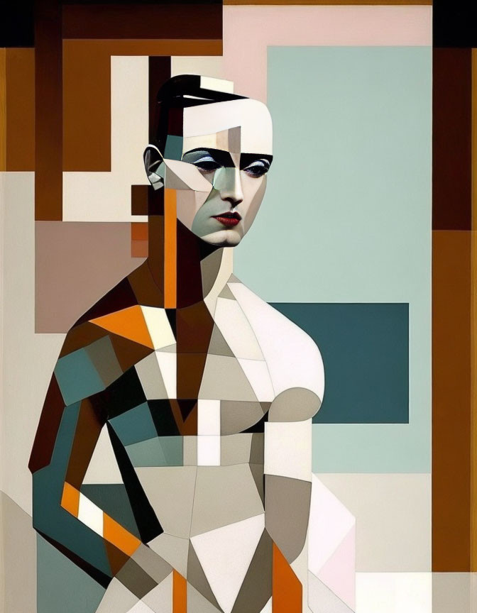 Abstract Cubist-Style Digital Painting of Figure in Earth Tones