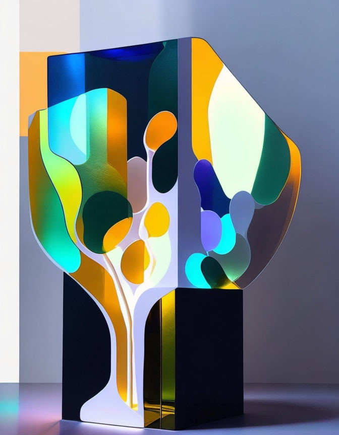 Colorful Abstract Sculpture with Biomorphic Shapes and Reflective Surfaces