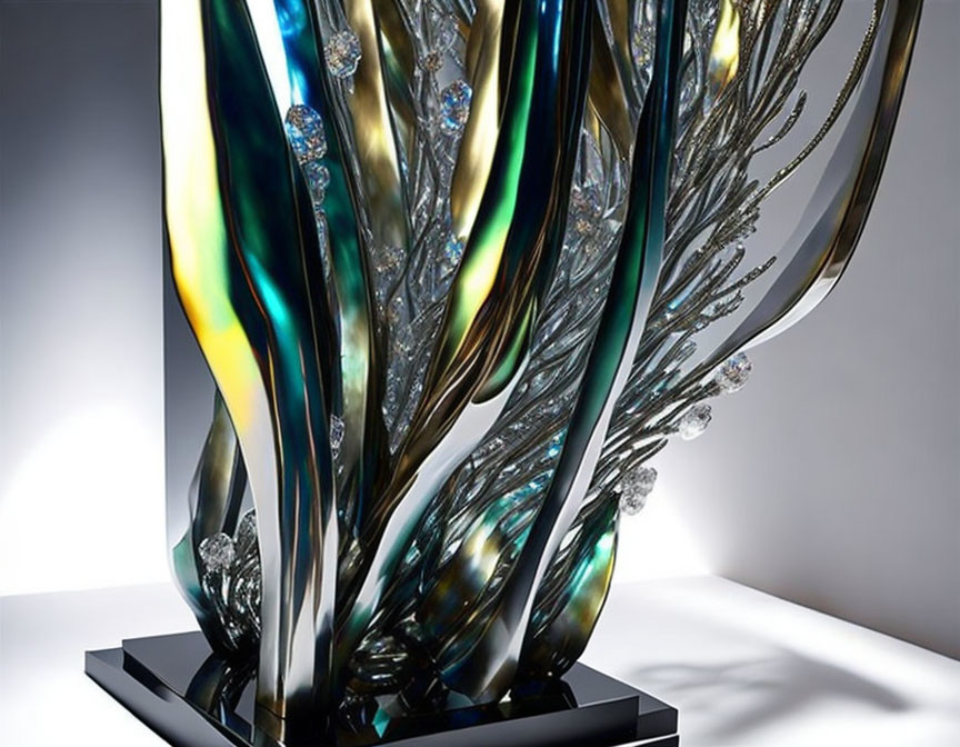 Elegant trophy with metallic stems and crystals display modern artistry