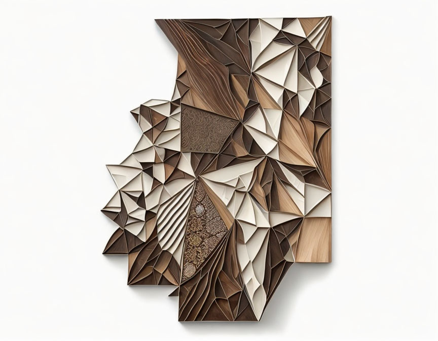 Geometric Brown Wooden Wall Sculpture with Abstract Design