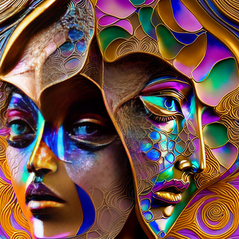 Colorful Mosaic Design of Two Faces in Digital Art