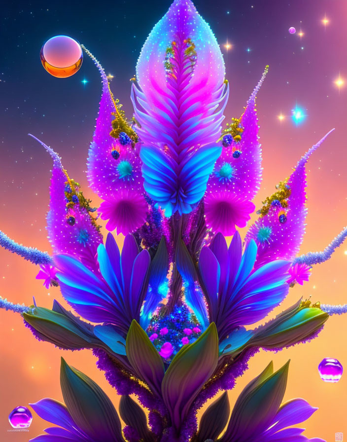 Luminous digital artwork: Butterfly bloom in colorful nebula