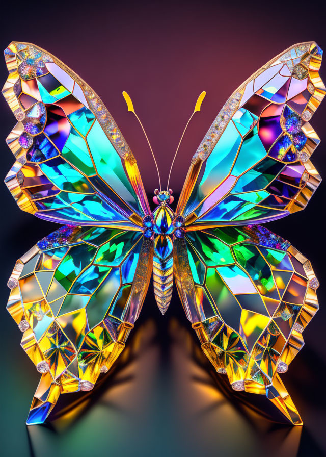 Colorful Jewel-Encrusted Butterfly on Gradient Background