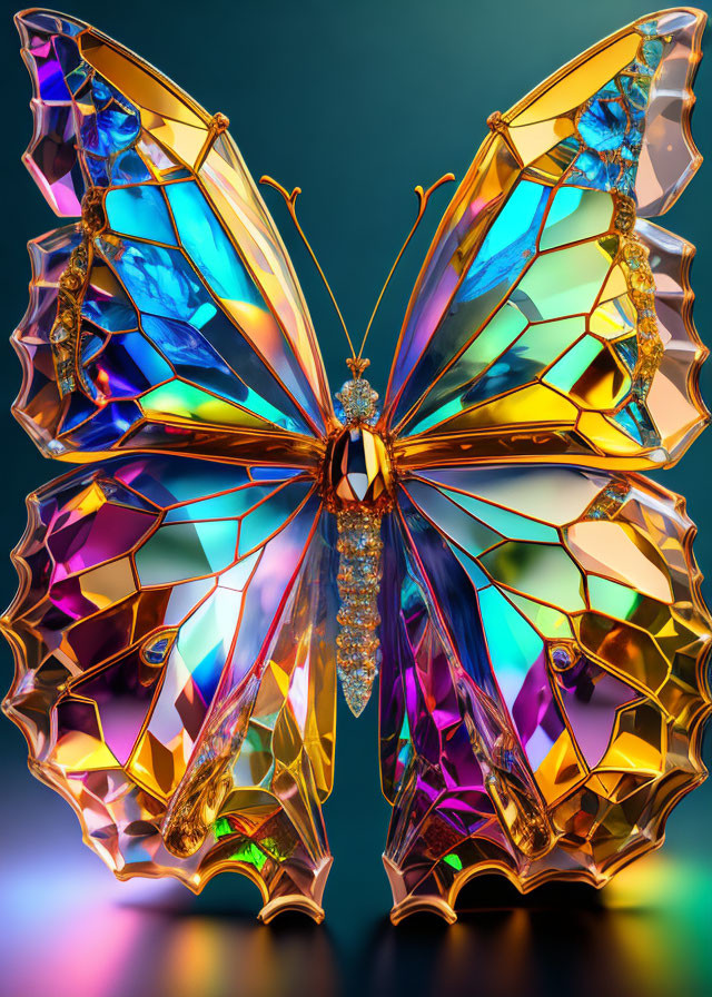 Colorful Stylized Butterfly Artwork with Geometric Glass-like Wings