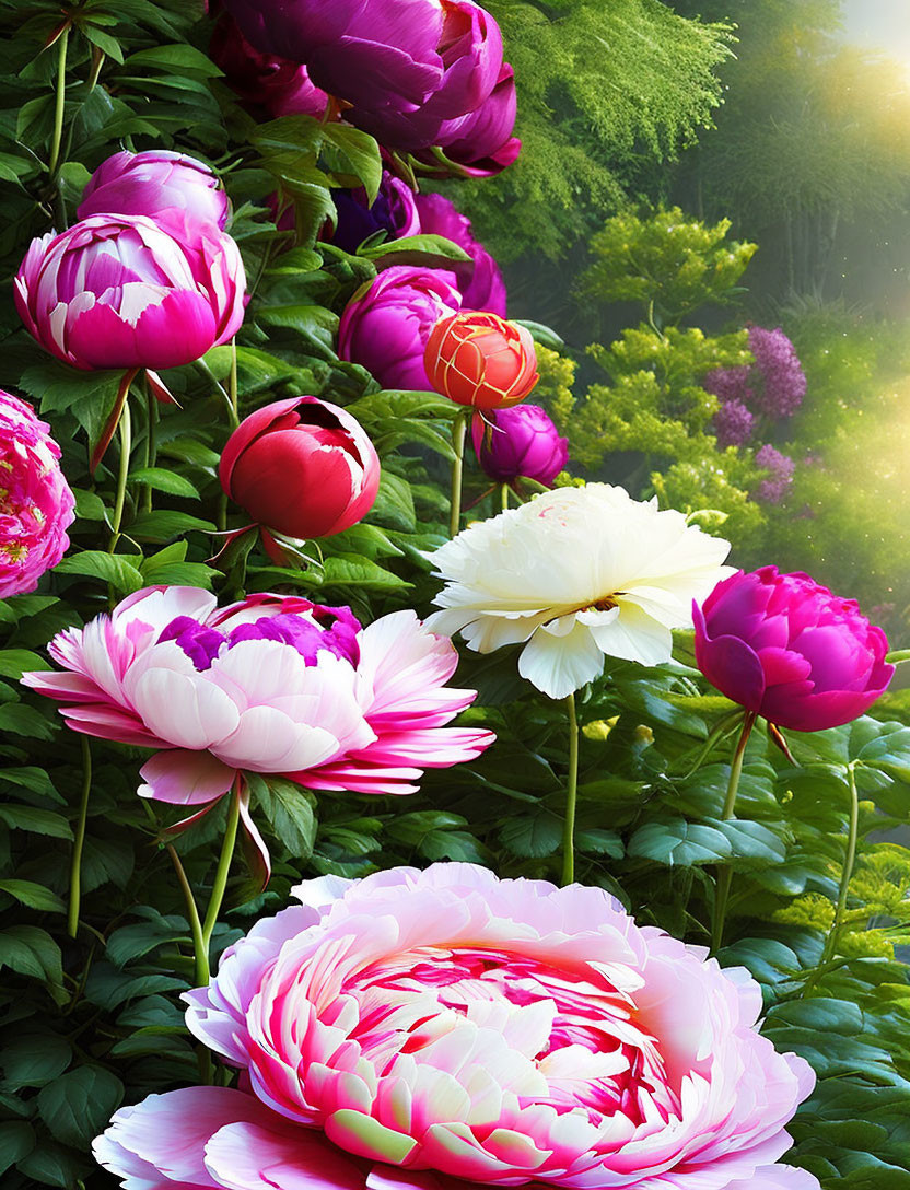 Colorful Peony Garden in Soft Sunlight