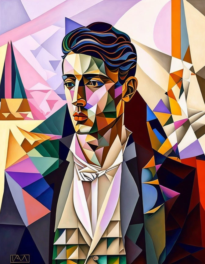 Vibrant Cubist-Style Portrait with Geometric Shapes