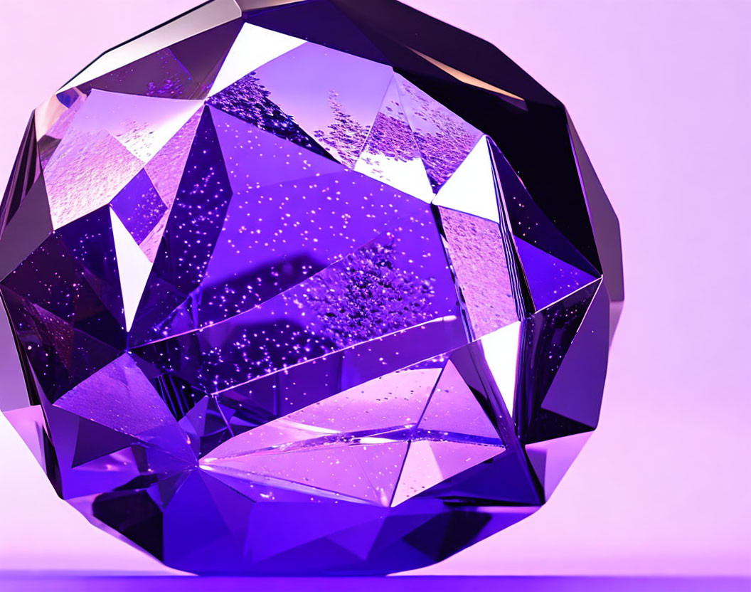 Multifaceted Deep Purple Crystal on Soft Purple Background