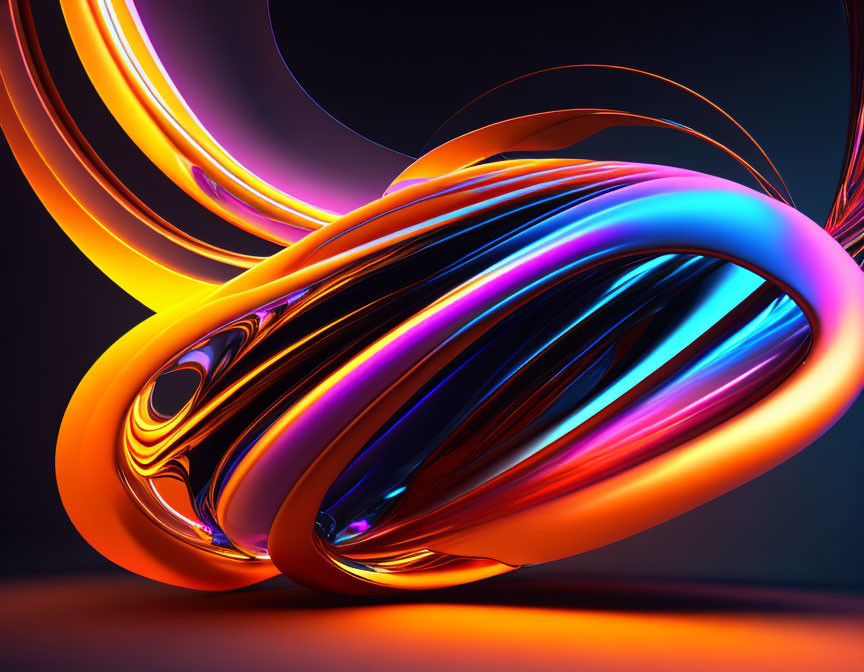 Luminous 3D Abstract Art: Orange & Blue Twisted Loops on Dark Background