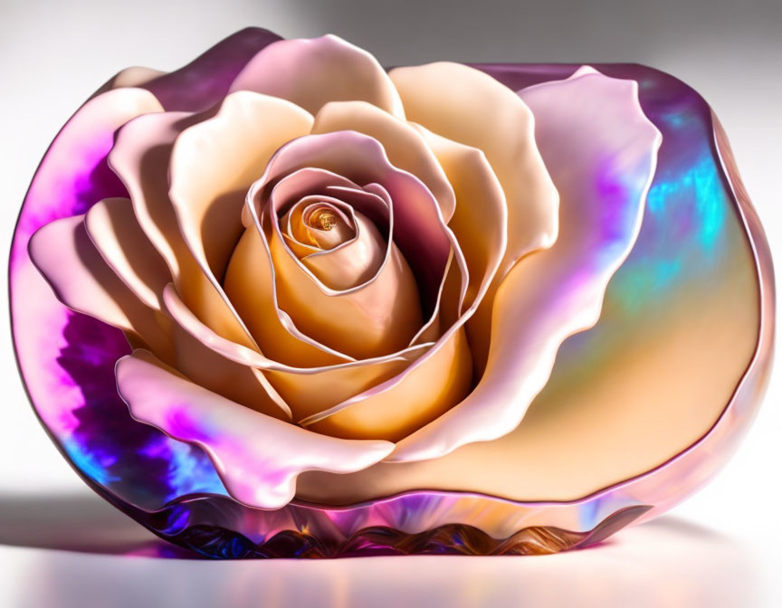 Iridescent Glass Rose Sculpture in Purple and Blue Shades