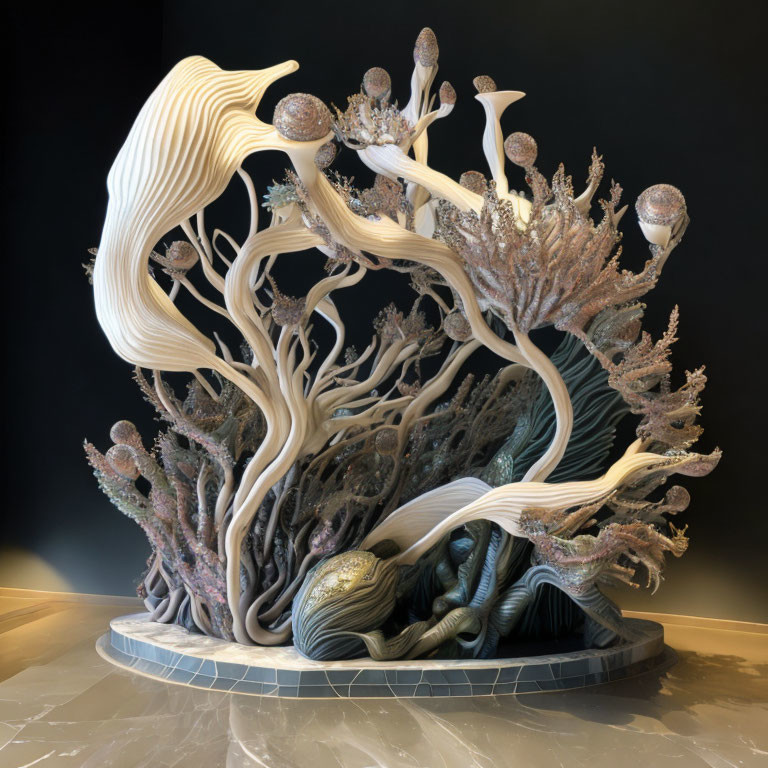 Marine Life Sculptural Installation with Coral and Mushrooms