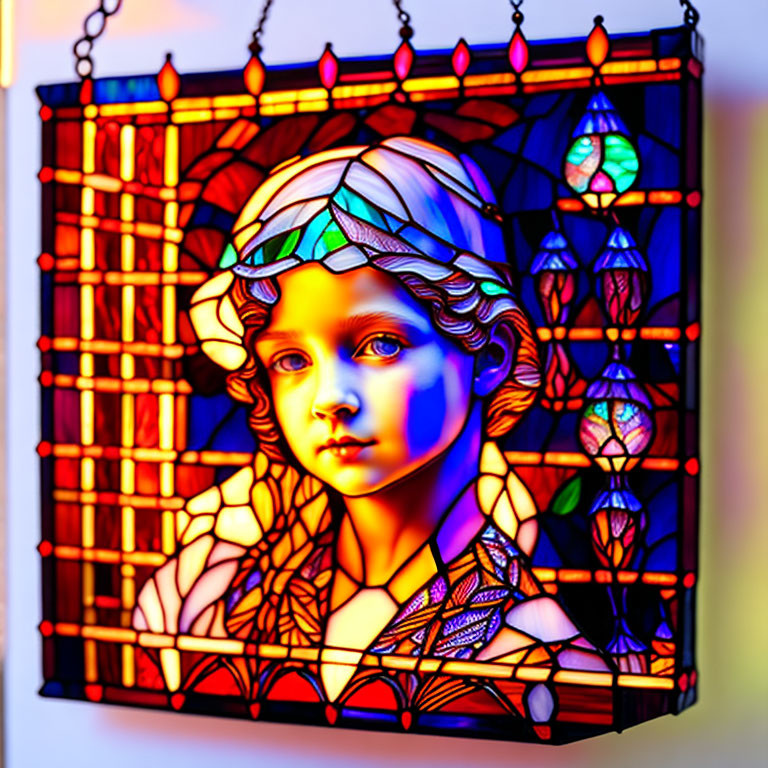 Colorful Stylized Child Portrait in Vibrant Stained Glass