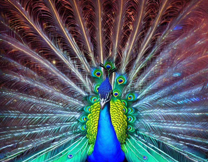 Colorful Peacock with Intricate Blue, Green, and Gold Feather Patterns