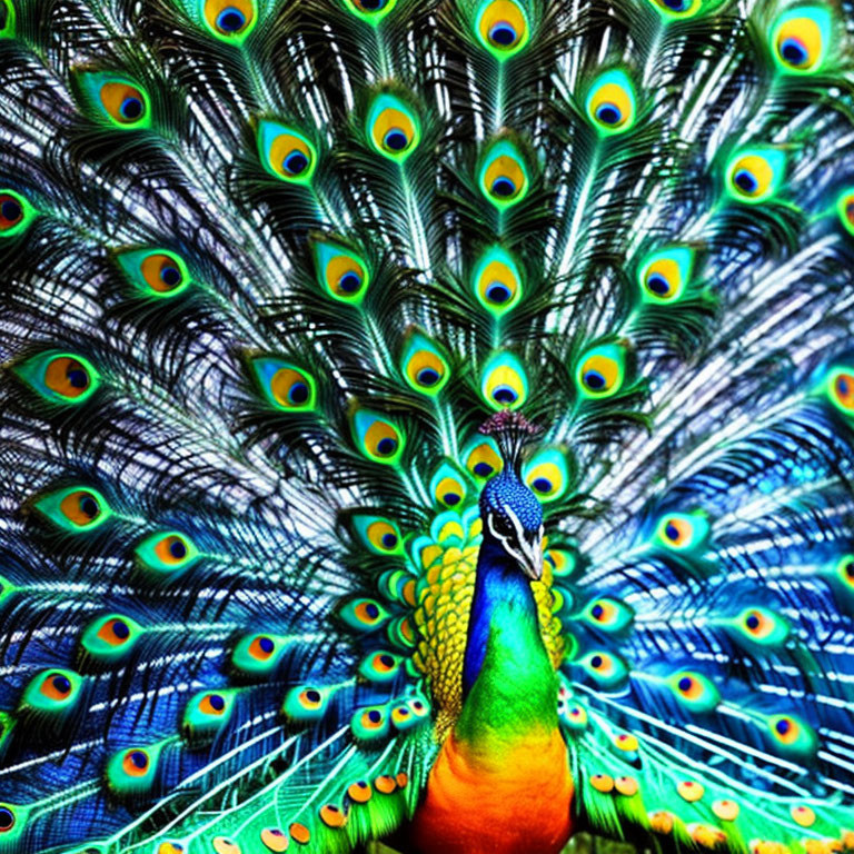 Colorful Peacock with Iridescent Feathers