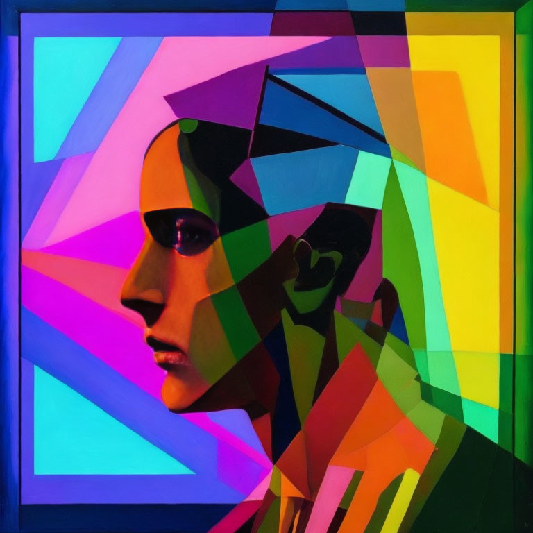 Colorful Cubist Portrait of Human Figure with Sunglasses