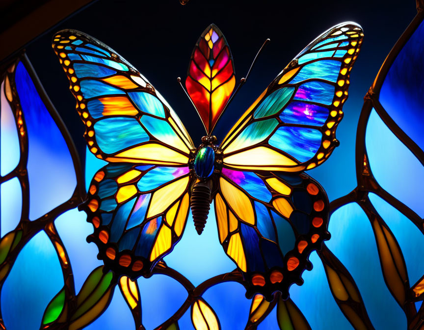 Colorful Butterfly Stained Glass Artwork with Intricate Design