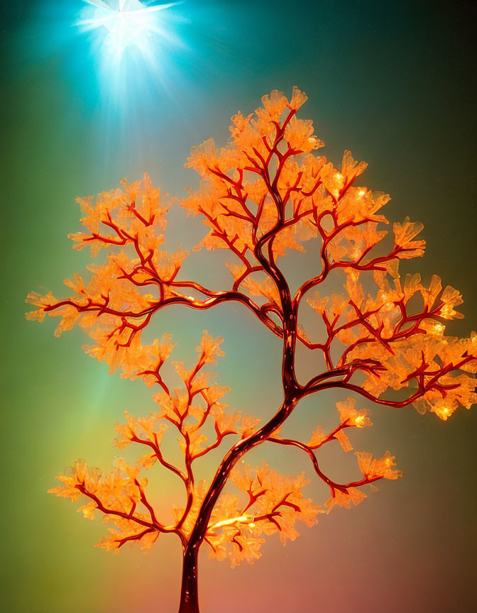 Coral tree structure under gleaming light on gradient background