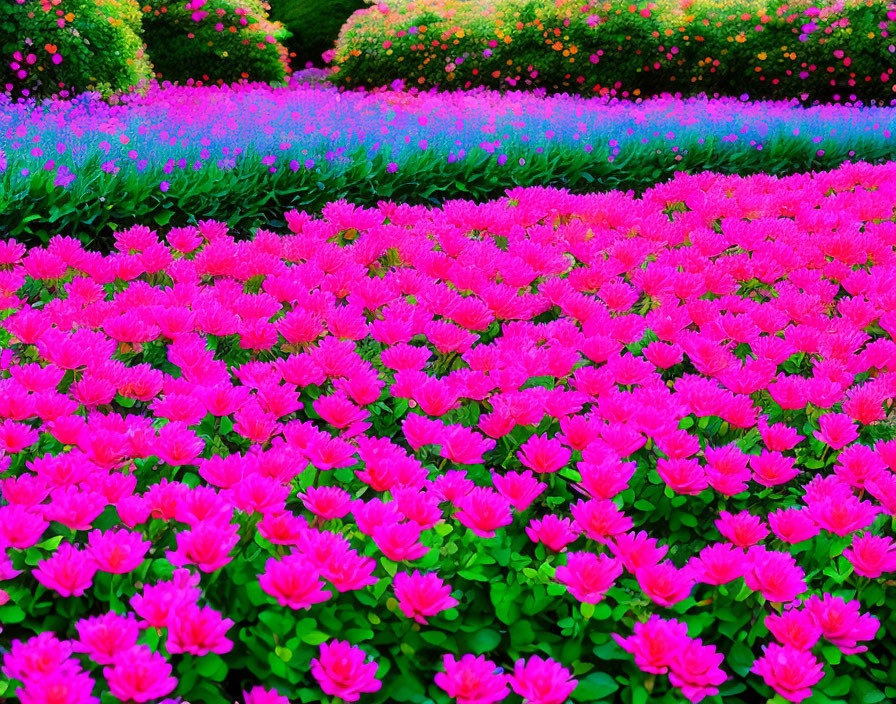 Colorful Flowerbeds with Pink, Purple, and Multicolored Blooms