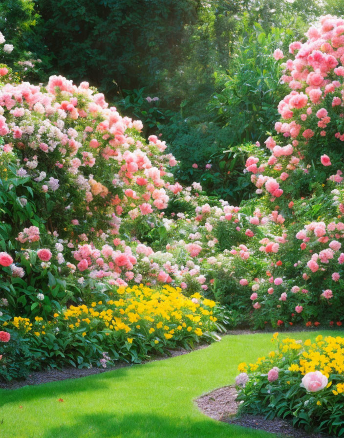 Blooming Pink and White Peonies in Lush Garden