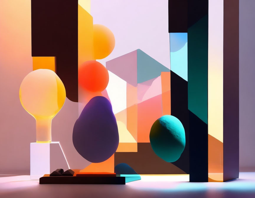 Colorful Geometric Shapes in 3D Room Setting