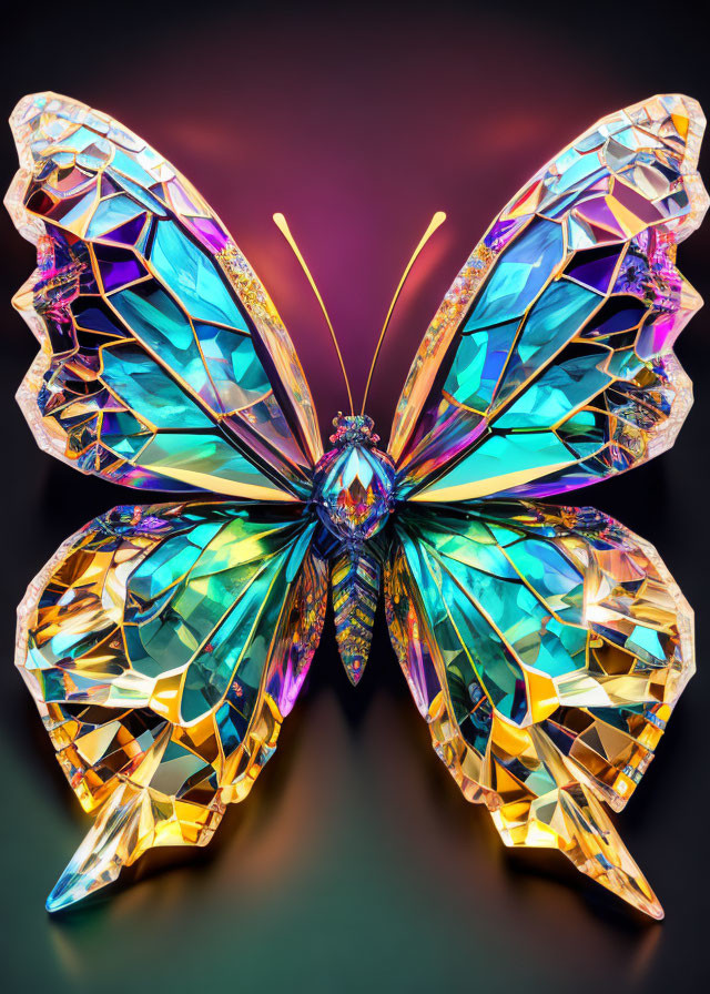 Colorful Crystal Butterfly on Pink and Purple Gradient Background