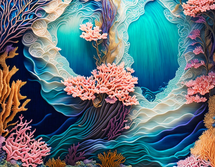 Colorful Underwater Coral Scene with Heart-Shaped Ocean Opening