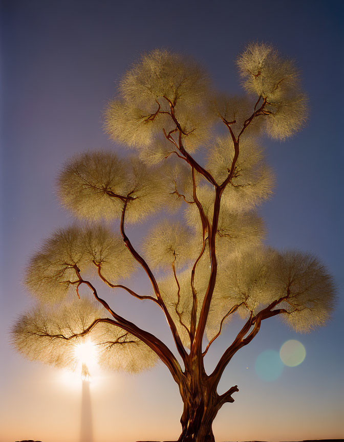 Silhouette of tree against radiant sunset in clear sky