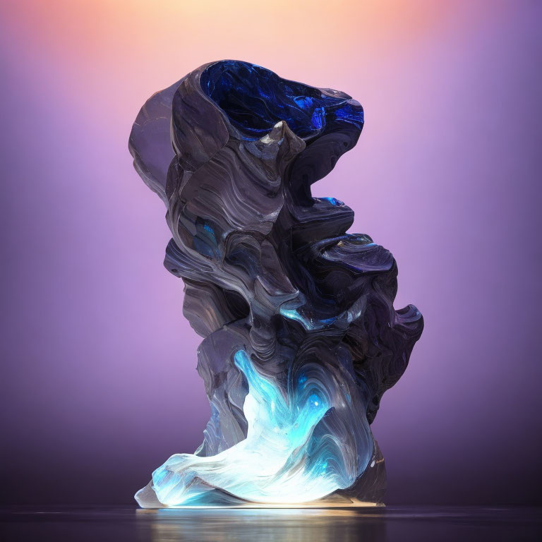 Abstract Blue and White Sculpture on Purple Pink Gradient Background