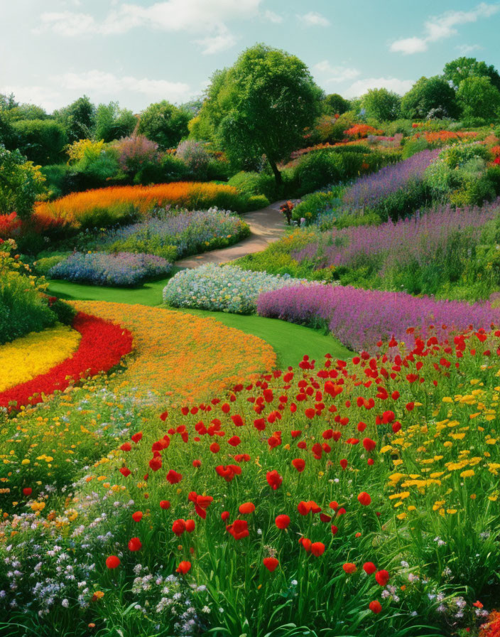 Vibrant Flower Garden with Winding Path