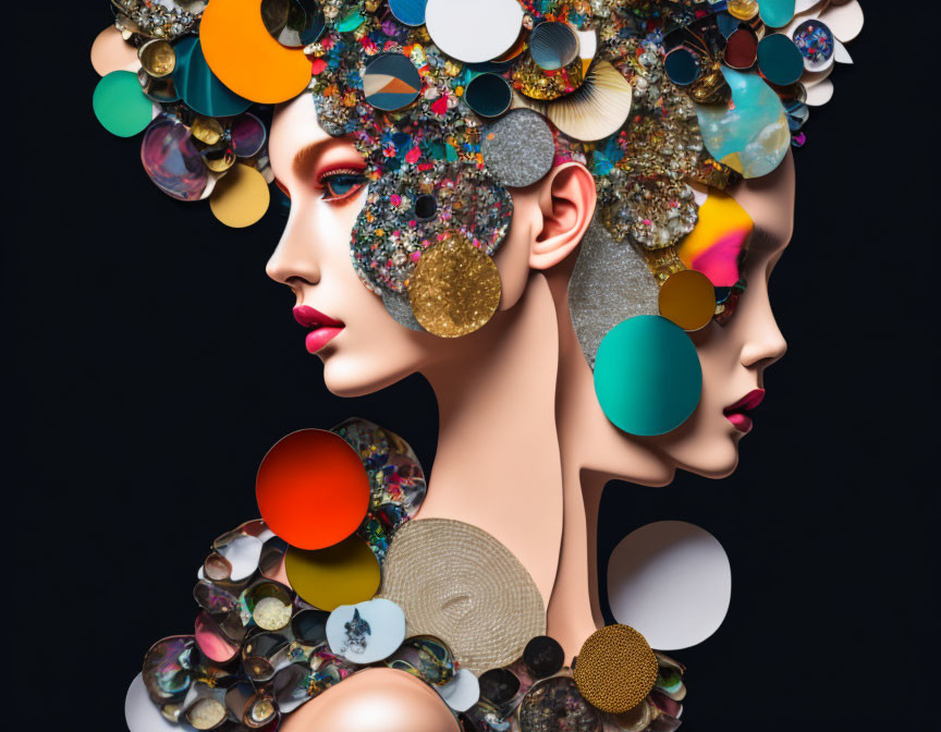 Colorful Textured Circular Discs Adorn Mannequin Heads